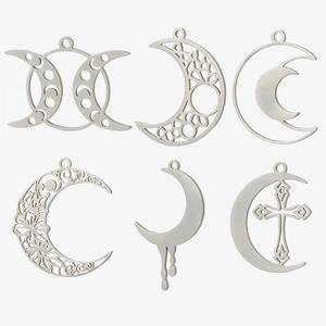 Set aus sechs 304 Edelstahl-Mondanhängern für DIY-Halskettenherstellung in Silber