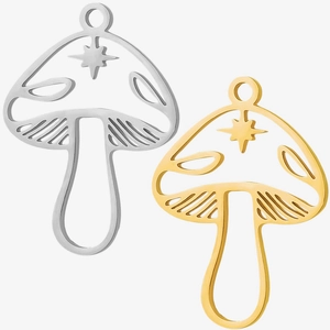 304 Stainless Steel Mushroom Charm Pendant Only Without Chain Hollow Out Star Design For DIY Jewelry Necklace Making