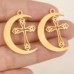 Detailansicht der 304 Edelstahl Mond und Kreuz Anhänger für die DIY Schmuckherstellung