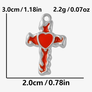 Detail view of 304 stainless steel cross heart pendant showing size 3.0cm by 2.0cm and weight