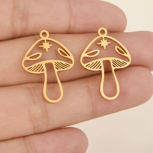 304 Stainless steel mushroom pendant in gold finish with star cutout for DIY jewelry