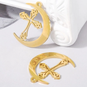 Detail von 304 Edelstahl Gold Halbmond und Kreuz Anhänger für DIY Schmuckherstellung