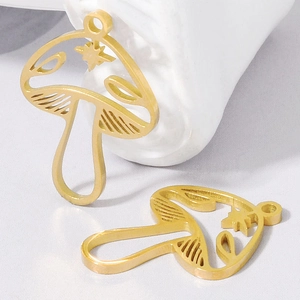 304 stainless steel gold mushroom pendants with hollow star pattern for jewelry making