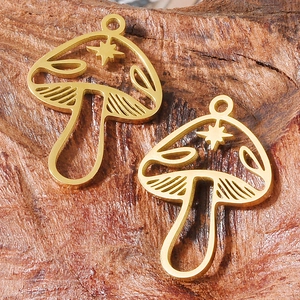 304 stainless steel gold mushroom pendants with hollow star pattern for jewelry making