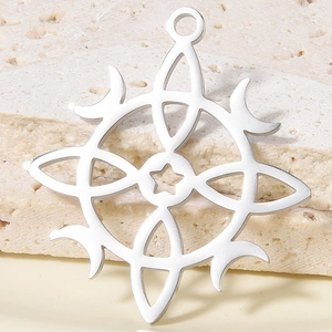 Macro shot of a hollow star sunburst pendant in silver 304 stainless steel on stone