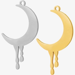 Polierte Mondanhänger aus 304 Edelstahl in Gold und Silber für DIY-Schmuckherstellung