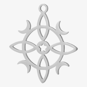 Macro shot of 304 stainless steel hollow sun and moon pendant with precision cutouts