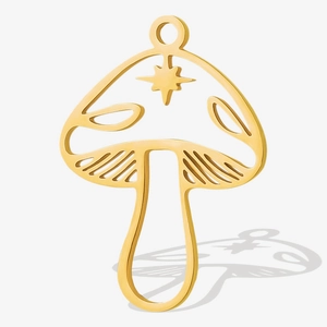 Detailed macro view of a 304 stainless steel mushroom pendant with star pattern and hollow design