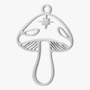 Detail of a 304 stainless steel mushroom pendant with hollow stars for DIY jewelry making