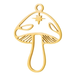Golden 304 stainless steel mushroom pendant with star cutout for DIY jewelry making