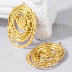 Elegant 304 stainless steel irregular hollow oval gold pendants for DIY jewelry making