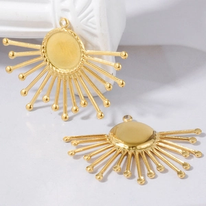 Golden stainless steel sunburst sunflower charms for DIY necklace and jewelry making