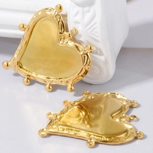 Minimalist gold 304 stainless steel heart pendant with beaded relief for DIY jewelry making