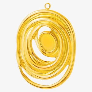 Macro shot of abstract 304 stainless steel spiral pendant with polished gold finish