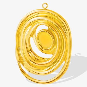 Macro shot of gold-plated 304 stainless steel abstract layered oval pendant with polished finish
