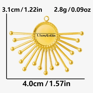 Detailed view of sunburst 304 stainless steel pendant base with 1.1cm disk for jewelry DIY