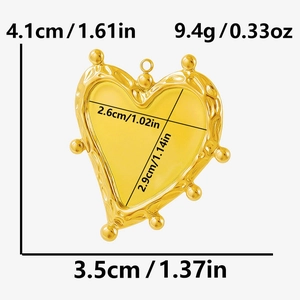 Detailed dimensions of heart-shaped 304 stainless steel pendant for jewelry making