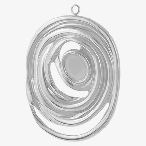 Macro detail of silver stainless steel oval spiral pendant for jewelry making