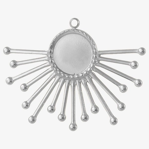 Detail of 304 stainless steel sunflower pendant base with radial sunburst design for DIY jewelry