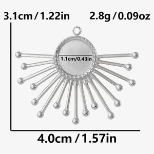Macro detail of sunburst stainless steel pendant tray for DIY jewelry making