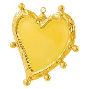Irregular 304 stainless steel heart pendant with gold hammer finish and enamel center