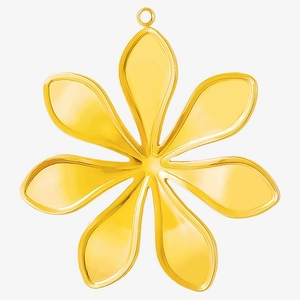 Detailed close-up of a gold-plated flower pendant with seven petals and a hanging loop