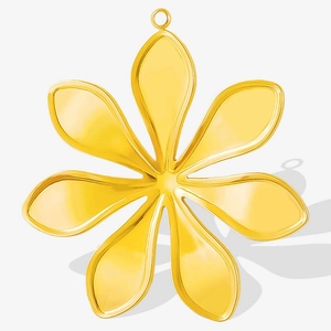 Macro detail of golden 304 stainless steel six-petal flower pendant with top hanging loop