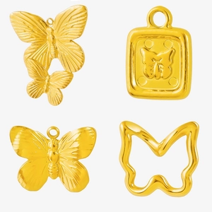 Ensemble de pendentifs papillon en acier inoxydable doré avec quatre motifs uniques