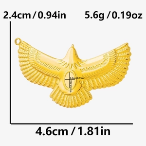 Detailed view of a golden 304 stainless steel bird pendant with realistic wing texture
