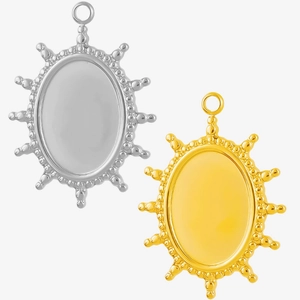 304 Stainless Steel Sun Radiance Oval Pendant Base Bezel Setting DIY Necklace Bracelet Jewelry Making Materials Accessory