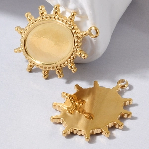 Golden sun-shaped stainless steel pendant base for DIY jewelry making and necklace crafts