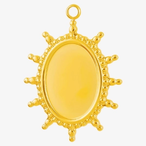 Detail of gold sunburst pendant with oval center setting and top bail for DIY jewelry
