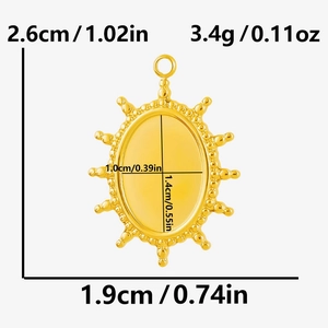 Detailed view of 304 stainless steel sunburst pendant with exact size measurements