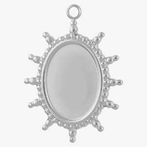 Macro shot of silver stainless steel sunburst bezel pendant setting for DIY jewelry