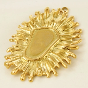 Detailed macro view of a golden 304 stainless steel flower pendant base with lava texture
