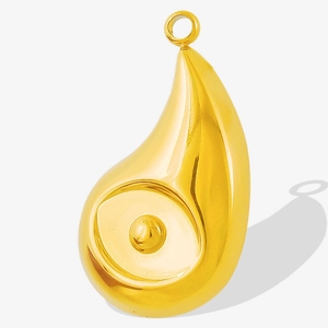 Detailed macro view of gold-plated 304 stainless steel teardrop pendant with mirror finish