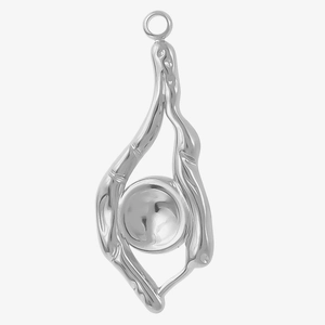 Macro view of polished irregular 304 stainless steel pendant with geometric sphere detail