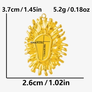 Detailed size measurement of a gold floral stainless steel sunburst charm for jewelry DIY
