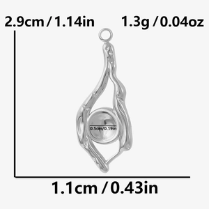 Detailed view of silver stainless steel pendant with size dimensions 2.9cm by 1.1cm