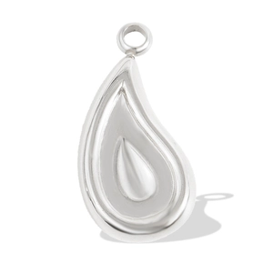 Detailed view of teardrop shaped 304 stainless steel pendant with multilayered design