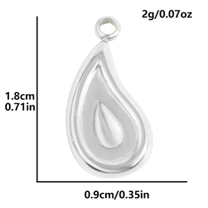 Macro view of 304 stainless steel water drop pendant with precise dimension measurements
