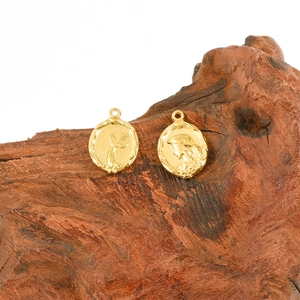 Ciondoli a sirena in acciaio inossidabile 304 dorato stile moneta vintage su legno