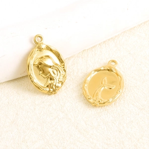 Ciondolo Bifacciale a Forma di Sirena in Acciaio Inossidabile 304 Vintage Ovale con Rilievo Profilo Donna per Creazione Gioielli