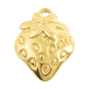 Pendentif fraise réaliste en acier inoxydable 304 doré pour la création de bijoux DIY