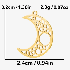 Golden 304 stainless steel hollow moon pendant charm for DIY jewelry making