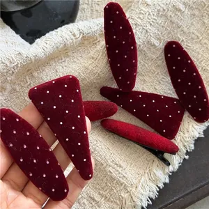 Cute Polka Dot Red Velvet Triangle Oval Snap Clips Purple Plush Hair Clips Retro Style Hairpins Accessories For Women