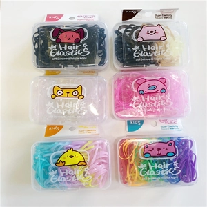 6-pack of colorful high-elasticity hair ties for kids with cute animal cartoon storage boxes