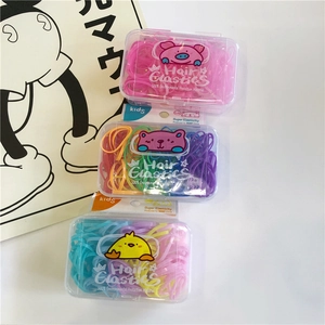 Three boxes of colorful kids hair elastics with cute animal lids and high elasticity