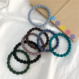 7-pack elastic seamless wavy knit hair ties in deep navy, coffee and forest green colors