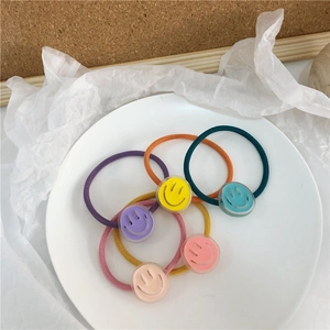 Cute macaron color cartoon smiley face hair ties set for kids and girls
